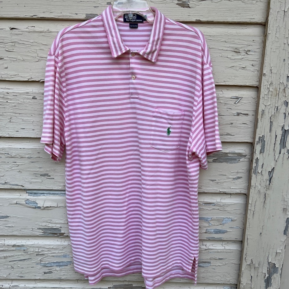 Polo Ralph Lauren Striped Easter Pink Pullover Golf Shirt Spring Blue Label H3